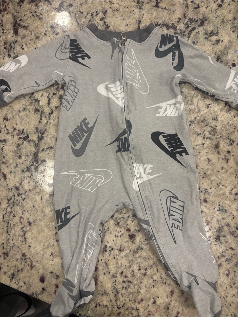 Nike Gray Allover Logo Footed One-Piece